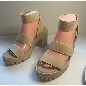 UNIONBAY‎ Lucca Beige Elastic Straps Platform Lug Sole Platform Sandals Size 8